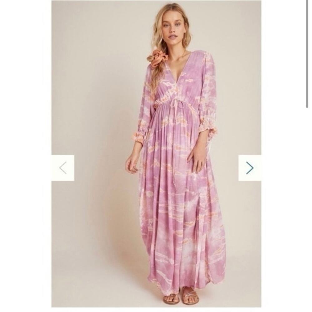 Young Fabulous & Broke Meadow Tie Dye V-Neck Maxi Dress Peach Bamboo MEDIUM